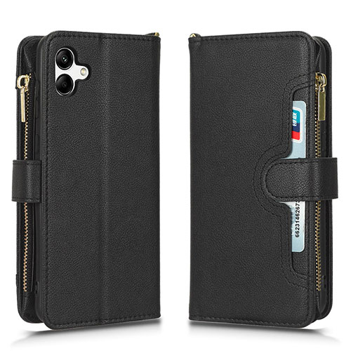 Leather Case Stands Flip Cover Holder BY2 for Samsung Galaxy M04 Black