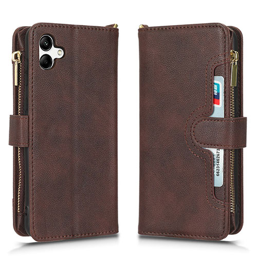 Leather Case Stands Flip Cover Holder BY2 for Samsung Galaxy M04 Brown