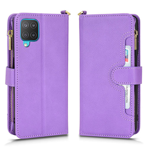 Leather Case Stands Flip Cover Holder BY2 for Samsung Galaxy M12 Purple