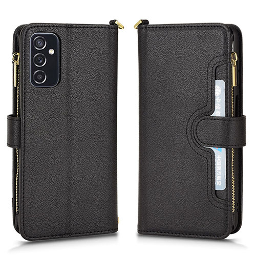 Leather Case Stands Flip Cover Holder BY2 for Samsung Galaxy M52 5G Black