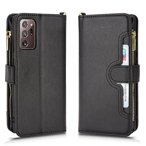 Leather Case Stands Flip Cover Holder BY2 for Samsung Galaxy Note 20 Ultra 5G Black