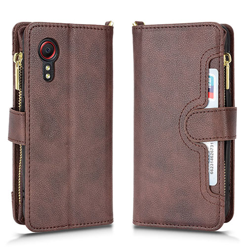 Leather Case Stands Flip Cover Holder BY2 for Samsung Galaxy XCover 5 SM-G525F Brown