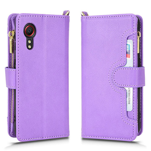 Leather Case Stands Flip Cover Holder BY2 for Samsung Galaxy XCover 5 SM-G525F Purple