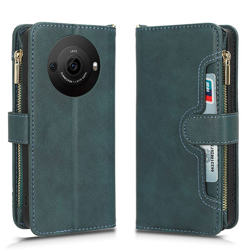 Leather Case Stands Flip Cover Holder BY2 for Sharp Aquos R8 Pro Green