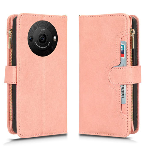 Leather Case Stands Flip Cover Holder BY2 for Sharp Aquos R8 Pro Rose Gold