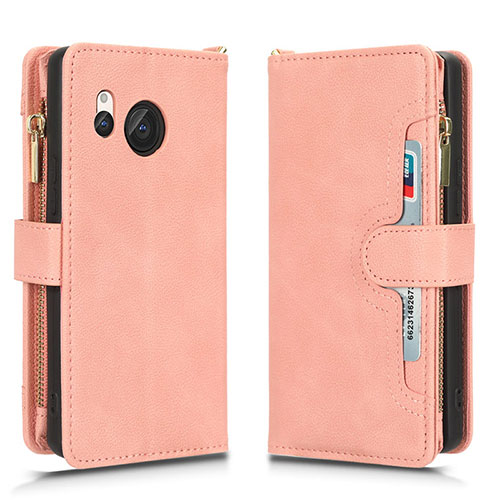 Leather Case Stands Flip Cover Holder BY2 for Sharp Aquos R8s Rose Gold