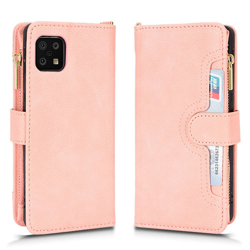 Leather Case Stands Flip Cover Holder BY2 for Sharp Aquos Sense6 Rose Gold