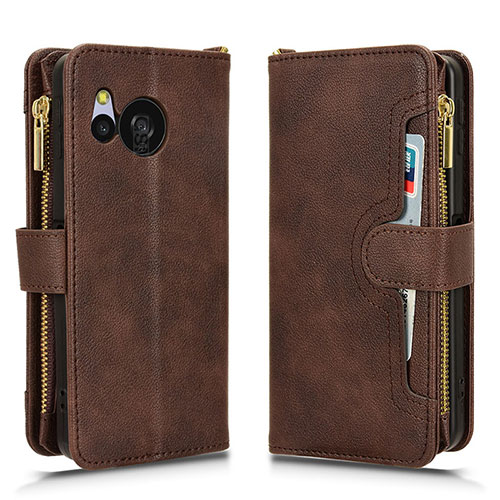 Leather Case Stands Flip Cover Holder BY2 for Sharp Aquos Sense8 Brown