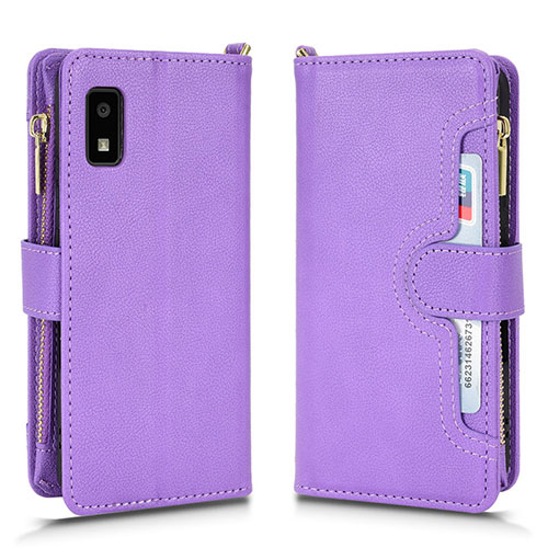 Leather Case Stands Flip Cover Holder BY2 for Sharp Aquos wish Purple