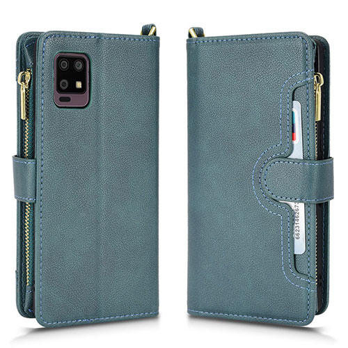 Leather Case Stands Flip Cover Holder BY2 for Sharp Aquos Zero6 Green