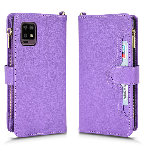 Leather Case Stands Flip Cover Holder BY2 for Sharp Aquos Zero6 Purple