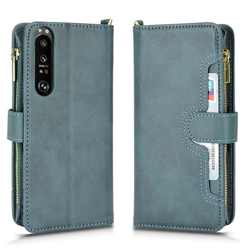 Leather Case Stands Flip Cover Holder BY2 for Sony Xperia 1 III Green