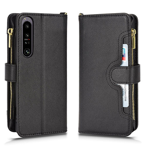 Leather Case Stands Flip Cover Holder BY2 for Sony Xperia 1 IV Black