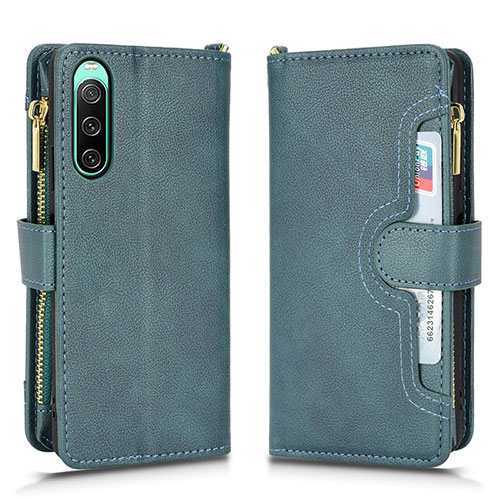 Leather Case Stands Flip Cover Holder BY2 for Sony Xperia 10 IV Green