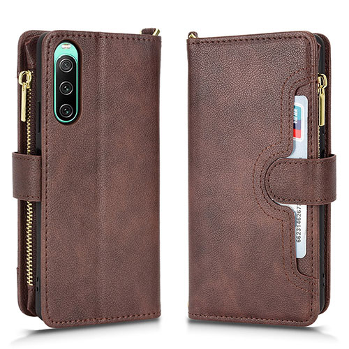 Leather Case Stands Flip Cover Holder BY2 for Sony Xperia 10 IV SO-52C Brown