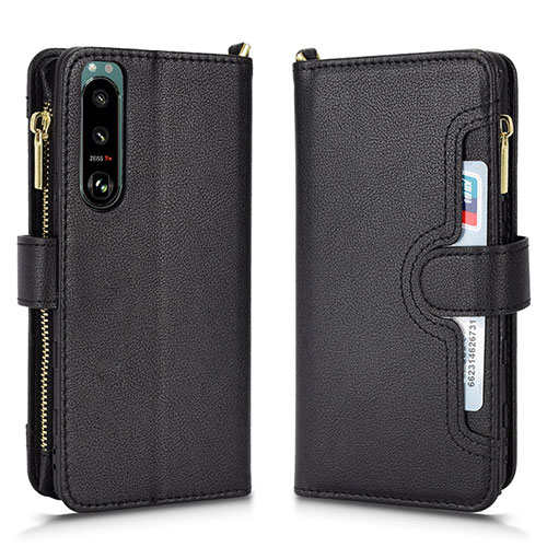 Leather Case Stands Flip Cover Holder BY2 for Sony Xperia 5 III SO-53B Black