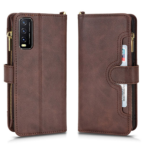 Leather Case Stands Flip Cover Holder BY2 for Vivo Y12A Brown