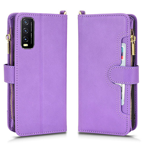 Leather Case Stands Flip Cover Holder BY2 for Vivo Y12A Purple