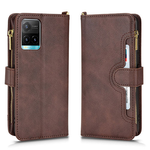 Leather Case Stands Flip Cover Holder BY2 for Vivo Y21 Brown