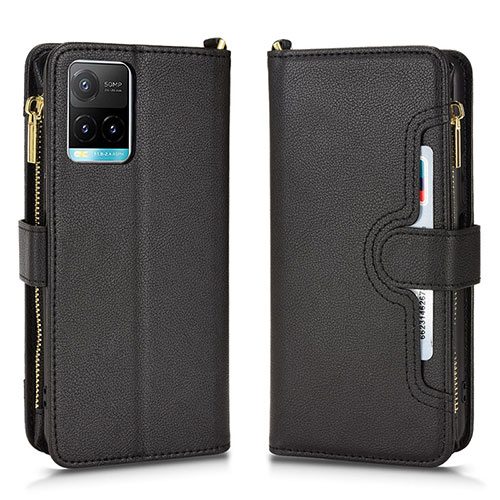 Leather Case Stands Flip Cover Holder BY2 for Vivo Y21a Black