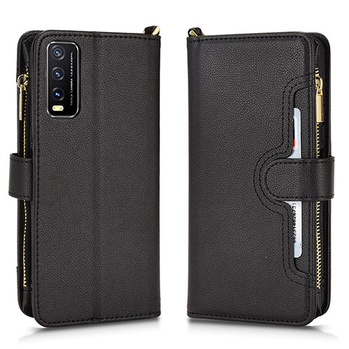 Leather Case Stands Flip Cover Holder BY2 for Vivo Y30 (2021) Black