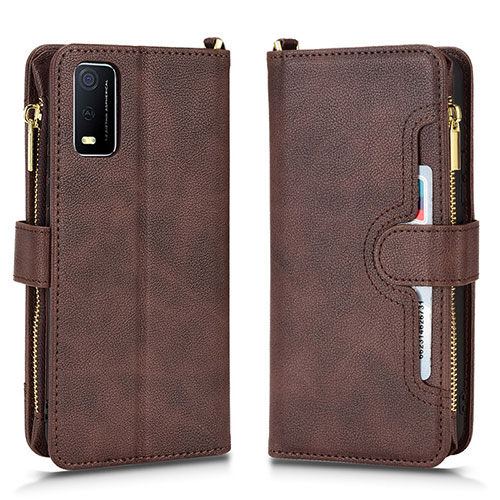 Leather Case Stands Flip Cover Holder BY2 for Vivo Y3s (2021) Brown