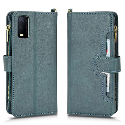 Leather Case Stands Flip Cover Holder BY2 for Vivo Y3s (2021) Green