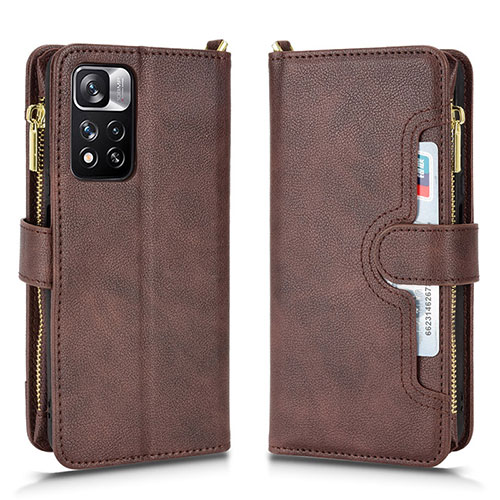 Leather Case Stands Flip Cover Holder BY2 for Xiaomi Mi 11i 5G (2022) Brown