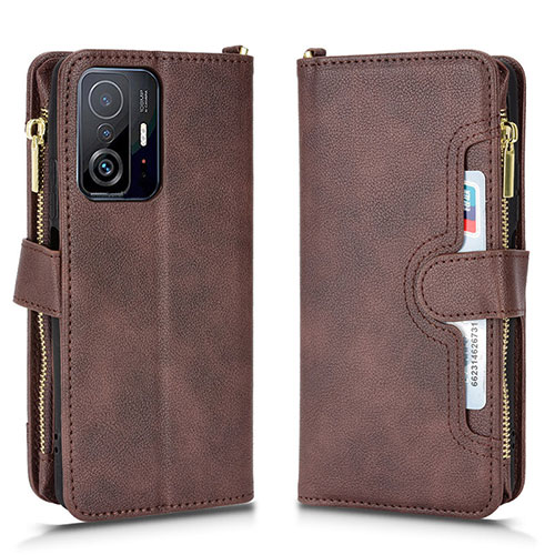 Leather Case Stands Flip Cover Holder BY2 for Xiaomi Mi 11T Pro 5G Brown