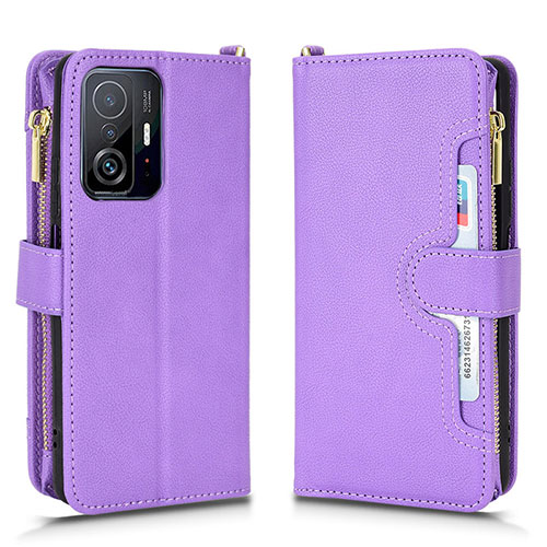 Leather Case Stands Flip Cover Holder BY2 for Xiaomi Mi 11T Pro 5G Purple