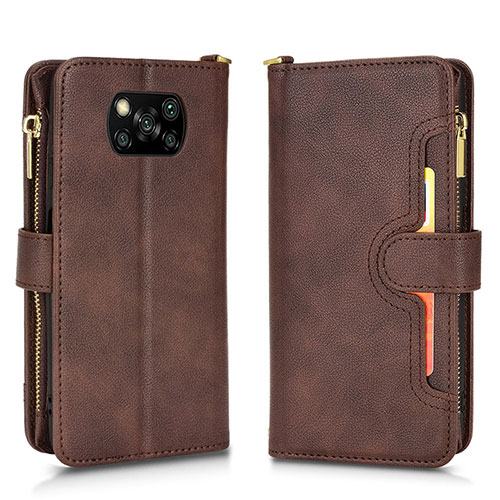 Leather Case Stands Flip Cover Holder BY2 for Xiaomi Poco X3 Pro Brown