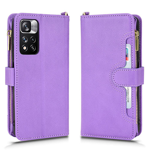 Leather Case Stands Flip Cover Holder BY2 for Xiaomi Poco X4 NFC Purple