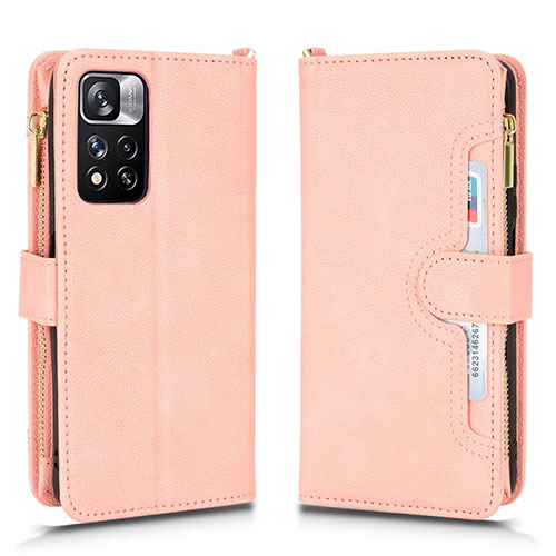 Leather Case Stands Flip Cover Holder BY2 for Xiaomi Poco X4 NFC Rose Gold