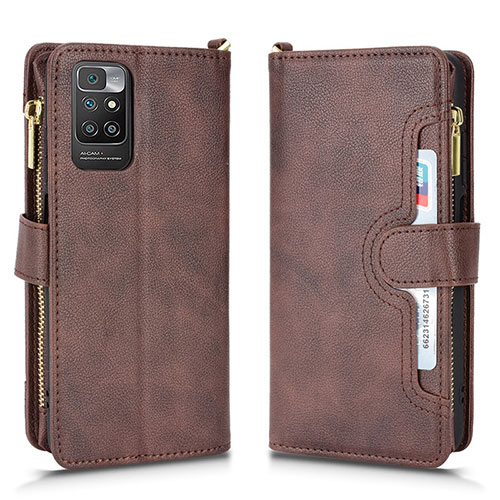 Leather Case Stands Flip Cover Holder BY2 for Xiaomi Redmi 10 4G Brown