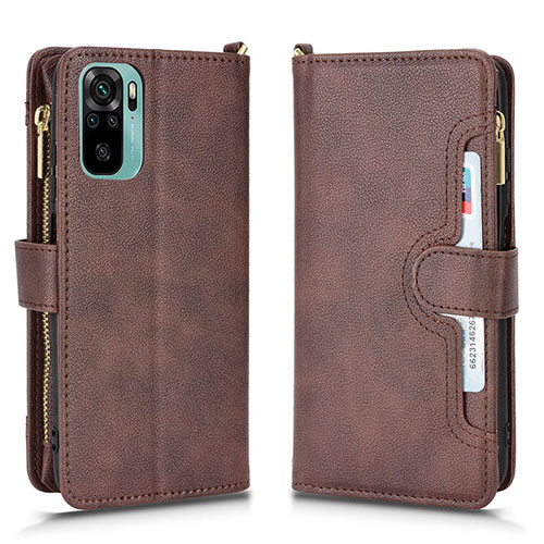 Leather Case Stands Flip Cover Holder BY2 for Xiaomi Redmi Note 10 4G Brown