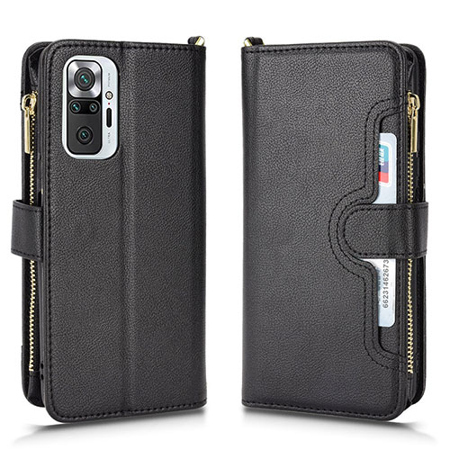 Leather Case Stands Flip Cover Holder BY2 for Xiaomi Redmi Note 10 Pro 4G Black