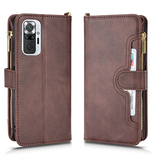 Leather Case Stands Flip Cover Holder BY2 for Xiaomi Redmi Note 10 Pro 4G Brown