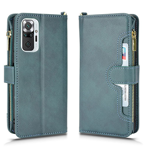 Leather Case Stands Flip Cover Holder BY2 for Xiaomi Redmi Note 10 Pro 4G Green