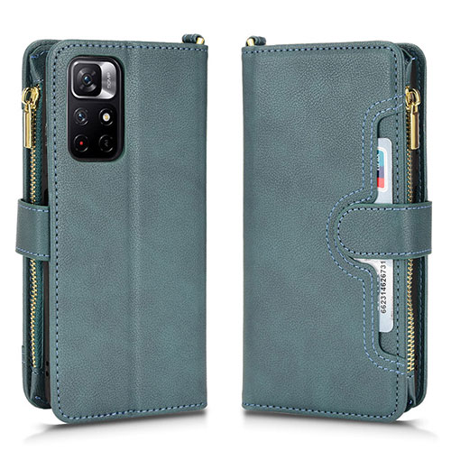 Leather Case Stands Flip Cover Holder BY2 for Xiaomi Redmi Note 11 5G Green