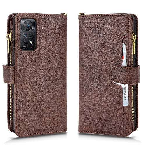 Leather Case Stands Flip Cover Holder BY2 for Xiaomi Redmi Note 11 Pro 5G Brown