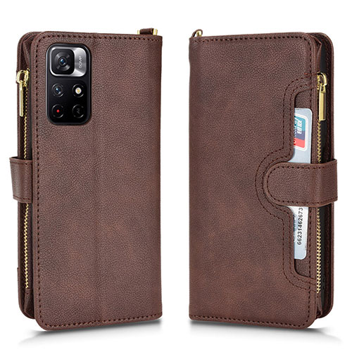 Leather Case Stands Flip Cover Holder BY2 for Xiaomi Redmi Note 11S 5G Brown