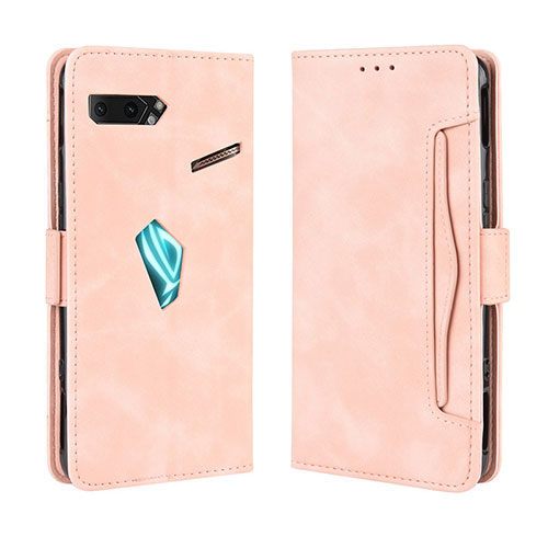 Leather Case Stands Flip Cover Holder BY3 for Asus ROG Phone II ZS660KL Pink