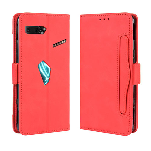 Leather Case Stands Flip Cover Holder BY3 for Asus ROG Phone II ZS660KL Red