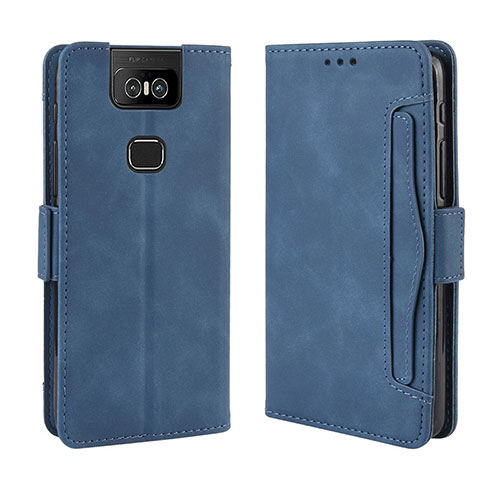 Leather Case Stands Flip Cover Holder BY3 for Asus Zenfone 6 ZS630KL Blue