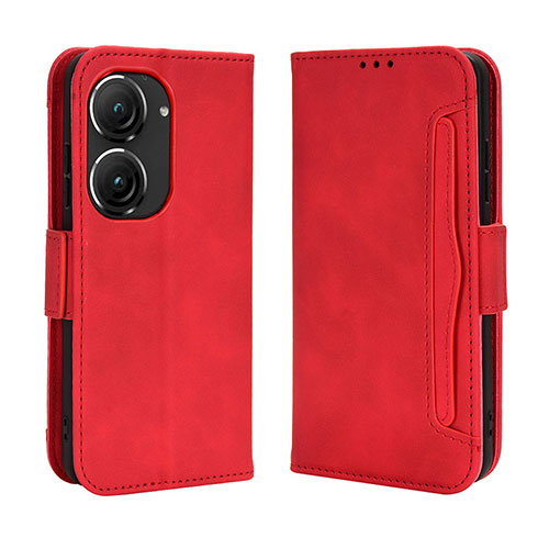 Leather Case Stands Flip Cover Holder BY3 for Asus Zenfone 9 Red