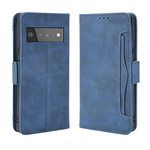 Leather Case Stands Flip Cover Holder BY3 for Google Pixel 6 5G Blue