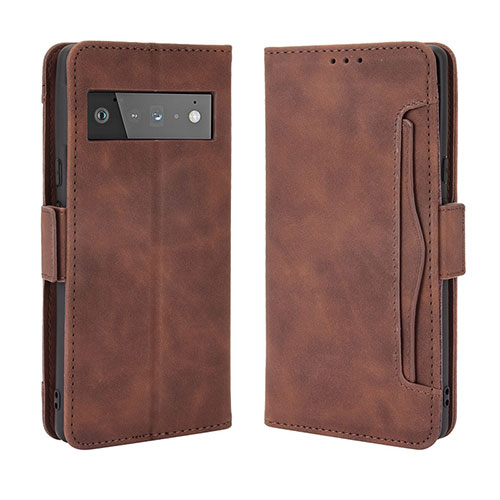 Leather Case Stands Flip Cover Holder BY3 for Google Pixel 6 5G Brown