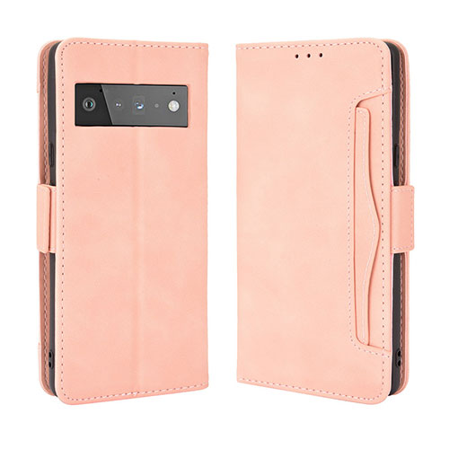 Leather Case Stands Flip Cover Holder BY3 for Google Pixel 6 Pro 5G Pink