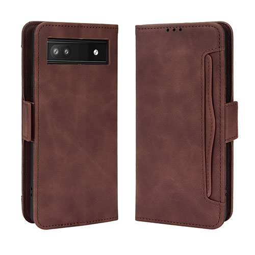 Leather Case Stands Flip Cover Holder BY3 for Google Pixel 6a 5G Brown