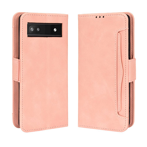 Leather Case Stands Flip Cover Holder BY3 for Google Pixel 6a 5G Pink